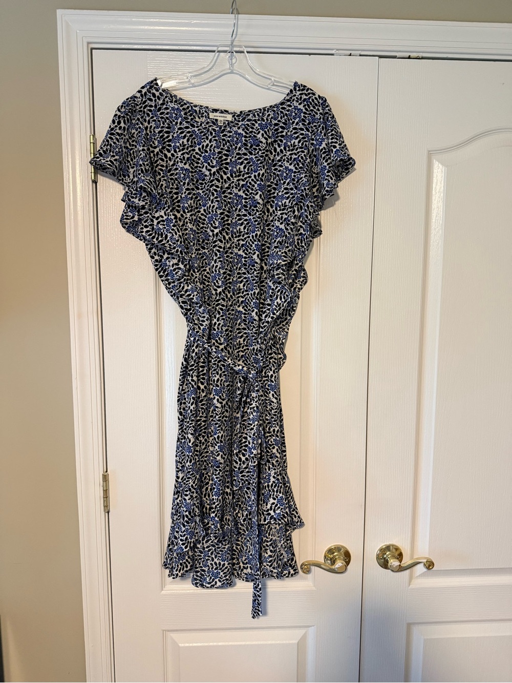 Max Studio Navy, Black,  and White Printed Ruffle Midi Dress